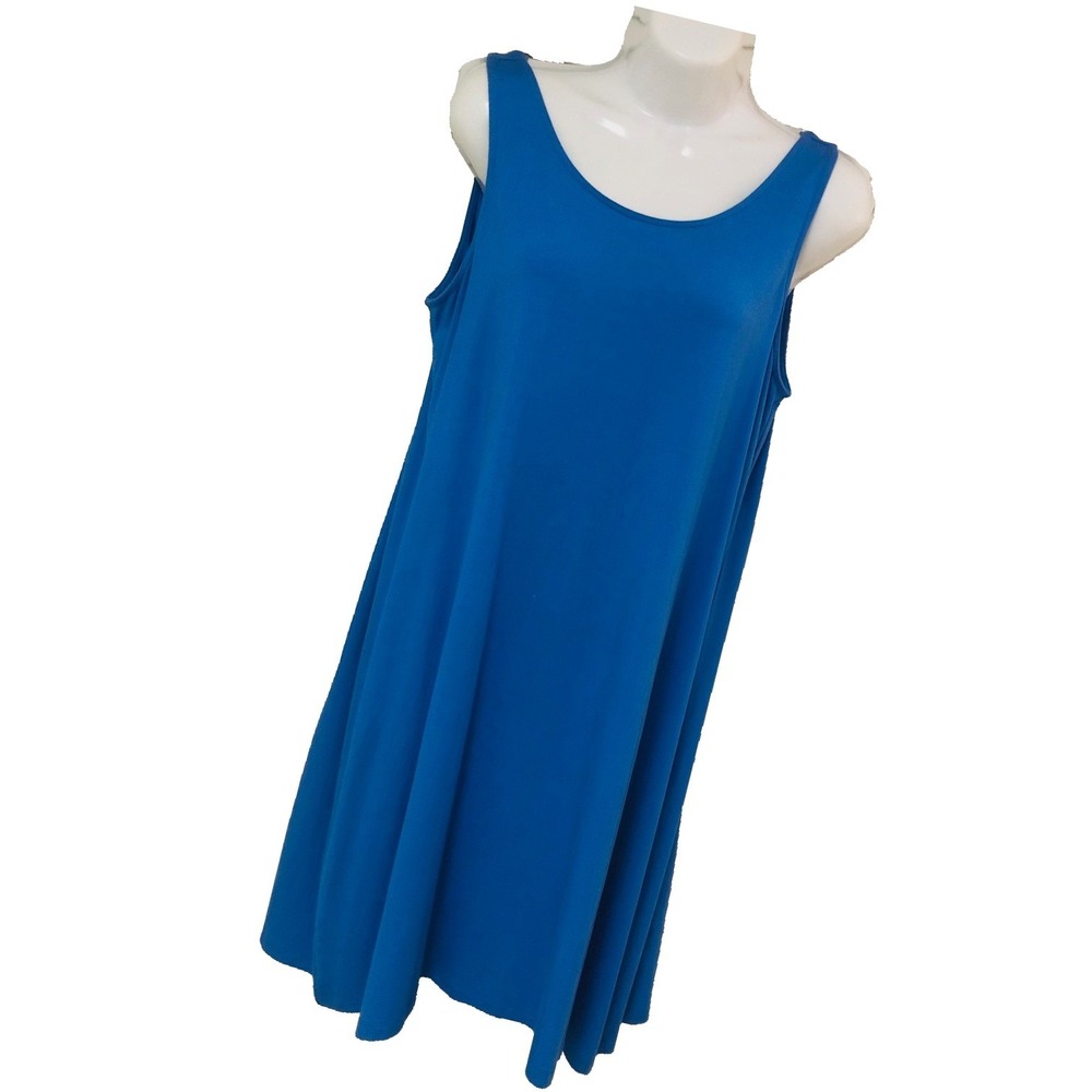LILLA P A Line Tank Dress Blue Back Tie Keyhole Minimalist Packable Womens M